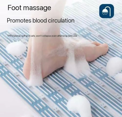 Image of HomeCloud Non-Slip Shower Mat for Bathtub, Anti-Slip Bath Mat with Suction Cups, Drainage Holes & Foot Massage Exfoliating Surface (Vent White Blue)