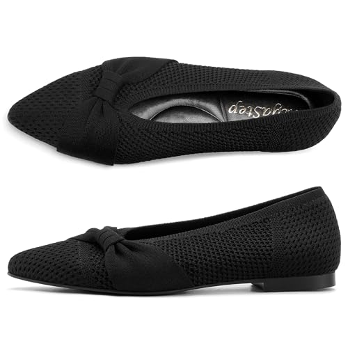 Fashion Women Flats Lightweight Pointed Toe Ballet Flats with Bow Comfortable Knit Dressy Flats Casual for Work Office2