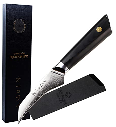 La mejor comparación de Cuchillos puntilla los mejores 10. 42 All Right Chef Cuchillo Pelador/Mondador curvo Acero Damasco Japonés 67 capas Colección Darknife (Pelador/Mondador curvo 9cm)