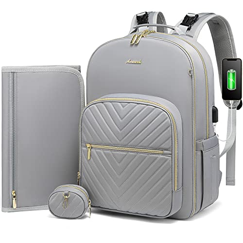 Image of LOVEVOOK Diaper Bag Backpack, Quilted Baby Bag with Changing Pad & Pacifier Holder, Waterproof Travel Diaper Bags for Baby Boys Girls, Stylish and Large Capacity, Silver Black