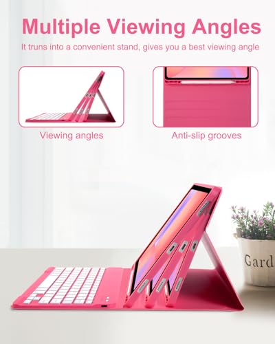 Image of EAMPANG Case with Keyboard Mouse for Samsung Galaxy Tab S10 Lite /S10 FE 5G /S9 FE 10.9 Inch /S9 11 Inch,7 Color Rainbow Backlit Detachable USB-C Keypad Magnetic Cover with Pencil Holder Coral Red