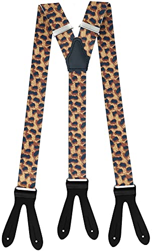 Xeira Herren Hosentäger mit Lederriemen zum Knöpfen Leopard Cover