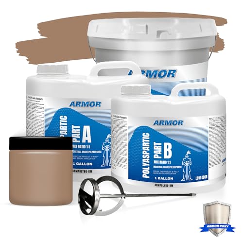 ArmorPoxy Polyaspartic Floor Coating - 2 Part Industrial Protective Fast Cure - Strong Coating for Garage Floors, Warehouses, Automotive, 2 Gals (Khaki Tan Tint Pack)