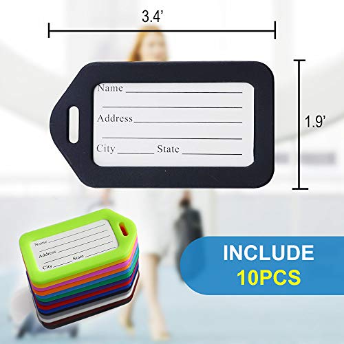 10 Pcs Luggage Tags, 3.4x1.9 Inches Plastic Luggage Identifiers with Lanyard, Name Tags Travel Accessories, Waterproof ID Tags Multi-Color Airplane Suitcase Labels4