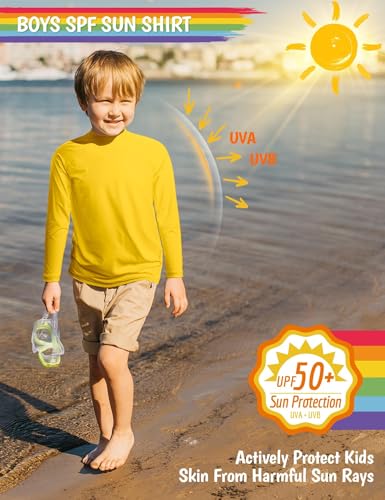 Image of Boys Rash Guard Swim Shirts Long Sleeve UPF 50+ Swimwear Toddler Kids Sun Protection SPF Water Surfing Swimming Shirts 0-16Y
