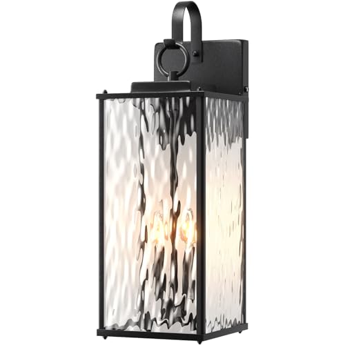 Sparluvix 18 Inch Large Outdoor Light Fixture with 2-Light Candelabra, 1-Pack Water Ripple Glass...