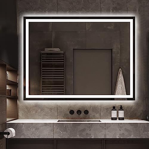 STARLEAD Bathroom-Mirror-with-Led-Lights, 60X80cm Backlit-Bathroom-Led-Mirror with Touch Button, Illuminated-Bathroom-Mirror-Wall-Mounted with An-ti Fog/Bluetooth, 6500K, Vertica/Horizontal