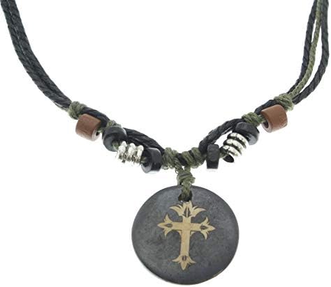 Surfer Cord Necklace with Carved Bone Pendant - Fully Adjustable