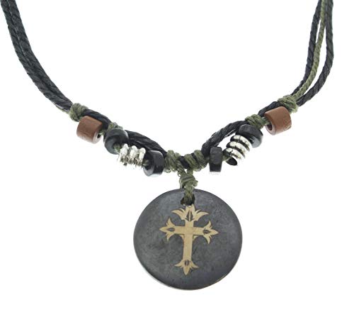 benerini Colar de cordão Surfista com pingente de osso esculpido - totalmente ajustável