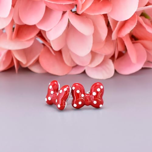 Cute Stud Earrings for Girls Teens Women - Sterling Silver Hypoallergenic Cubic Zirconia Mouse Drop Dangle Earrings Dainty Sweet Red Bow Earrings Studs Post Fashion Jewelry Gifts for Christmas3