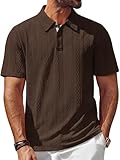 PJ PAUL JONES Mens Polo Shirts Short Sleeve Casual Textured Knit Polo Shirt for Men Goft Collared Coffee Brown S