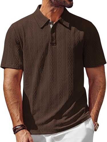 PJ PAUL JONES Men's Textured Knit Polo Shirt Short Sleeve Regular Fit Stretch Collared Summer Shirts