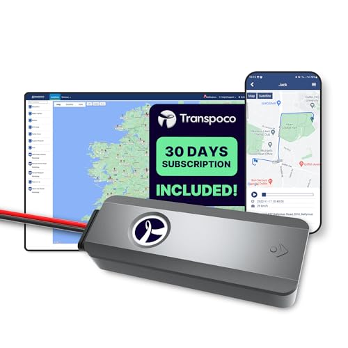 GPS-Tracker für Autos 4G Transpoco (GS900) - Echtzeit-Tracker mit SIM-Karte, 30-Tage-Tarif, iOS/Android-App, Geofencing