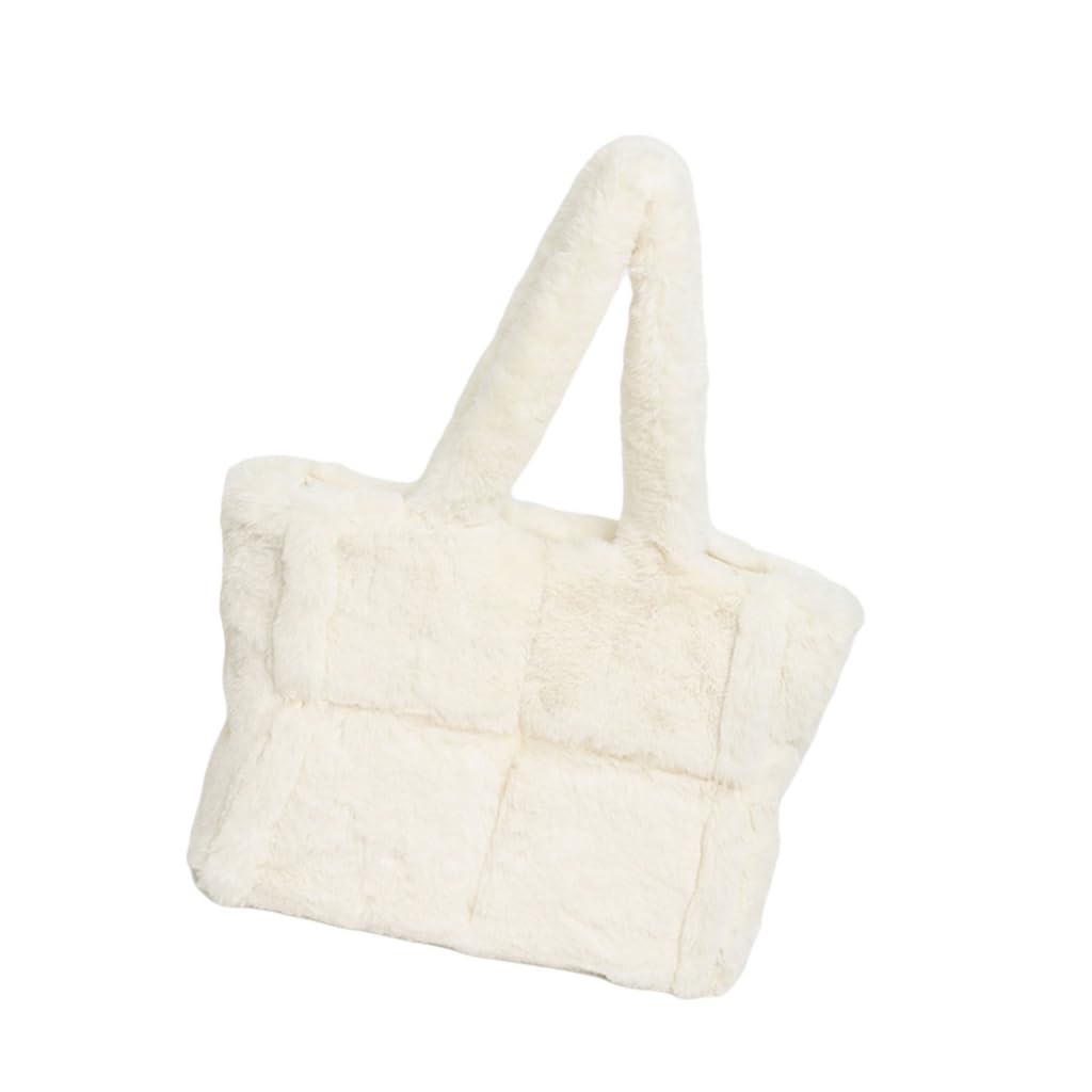 Sac à main en peluche blanc texture douce et grand volume - 8