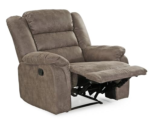 Fernsehsessel mit Taschenfederkernpolsterung und Wellenfedern B95/T93/H103 cm, verstellbarer TV-Sessel dr. praktische halbautomatische Relaxfunktion, Bezug Mikrofaser Vintage Grau Braun / 15132 – Bild 5