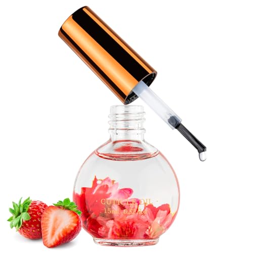 JIASHENG Cuticle Oil Strawberry Scented Cuticle Nail Oil Infused with Real Flowers Hydrates Moisturizes Strengthens Repairs Revitalizing Cuticle Oils for Nails Damage Dry Cuticle 15ml