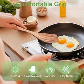 2 Pack Wooden Spatula, Acacia Wood Long Handle Flat Frying Turner, Handmade wooden spoons for cooking, Kitchen Utensil set, Non-Stick Cooking Spurtle Utensils for kitchen use