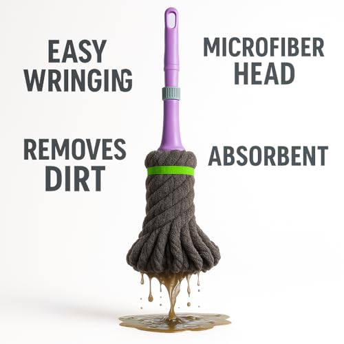 Image of Cotton Self-Wringing Twist Mop with Extendable Telescopic Handle, Multicolor, Silicone Head, 120cm Height, for Tile, Hardwood, Laminate