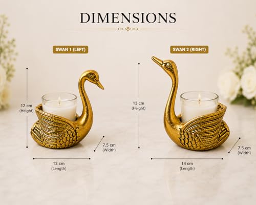 Image of Aluminium Swan Pair Showpiece with 2 Candles Included | Feng Shui Lucky Swan Couple Figurine & Candle Holder for Home Decor | Living Room Decor | Wedding, Anniversary, Valentine's & Couple Gift