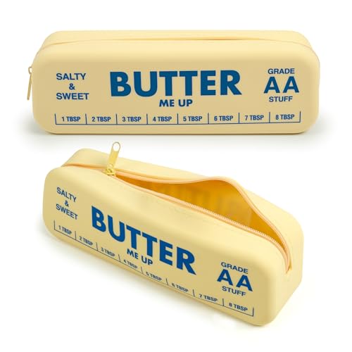 Genuine Fred BUTTER ME UP Silicone Pouch Soft Flexible Material with Zipper Closure For desk supplies makeup cords travel essentials 7.5 x 2 x 2.4 Inch