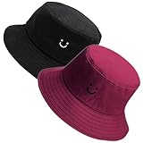 MaxNova Sombrero de pescador para verano, viajes, playa, sombrero de sol, gorra unisex para exteriores, paquete de 2, Paquete de 2 Negro/Borgoña, M