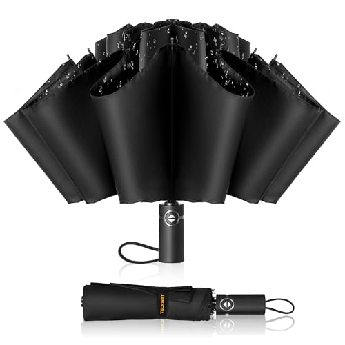 TECKNET Compact Inverted Windproof Umbrella - Reverse Close Folding Automatic Design, Lightweight Portable Travel Umbrella for Rain, 210T Waterproof Canopy, 10 Ribs Strong Fiberglass Frame