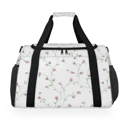 Flowers Purple White Vines Travel Duffel Bag Weekender Overnight Bags for Women Men Foldable Waterproof Tote Bag with Trolley Sleeve