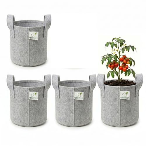 Image of 400 GSM Geo Fabric Round Grow Bags 15x15 Inch with Handle, Grey Planting Bags for Terrace and Kitchen Gardening Pack of 5
