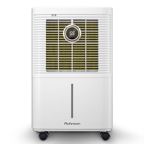 Deumidificatore Rohnson – 12L/Giorno, Per 60 m², Serbatoio 2L, Silenzioso 36dB, 2 Velocità, Filtro Antipolvere, Facile da trasportare, Timer, Ionizzatore, Bucato, Scarico Continuo, Umidità 30–80%