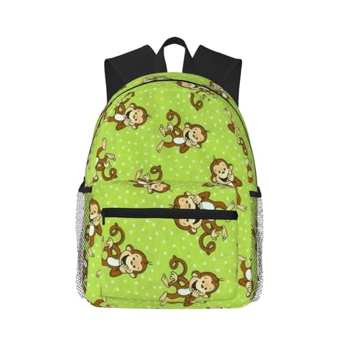 Sac à dos imperméable de voyage et d'école vert avec imprimé singe pour l'université