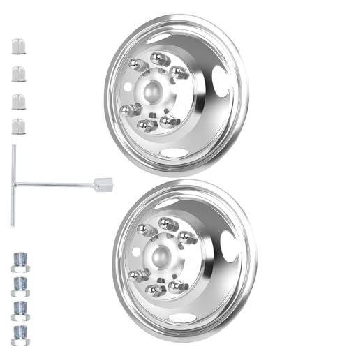 Safety Recall 20S57 - Wide Track Rear Axle Update - 2020 Ford F-350 11 hightall 16 Wheel Simulators Front Wheel, 16' 8 Lug Stainless Steel RV Hubcaps,Polished Surface,2Pcs Front Wheel,Bolts On Wheel Cover Set Compatible with Ford 2008-2025 E-350/E450 Dual Rear Wheel