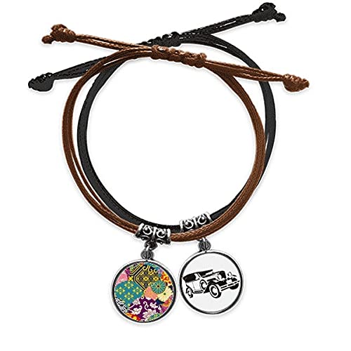 Bracelet en cuir style japonais lignes de fleurs aux finitions artisanales délicates