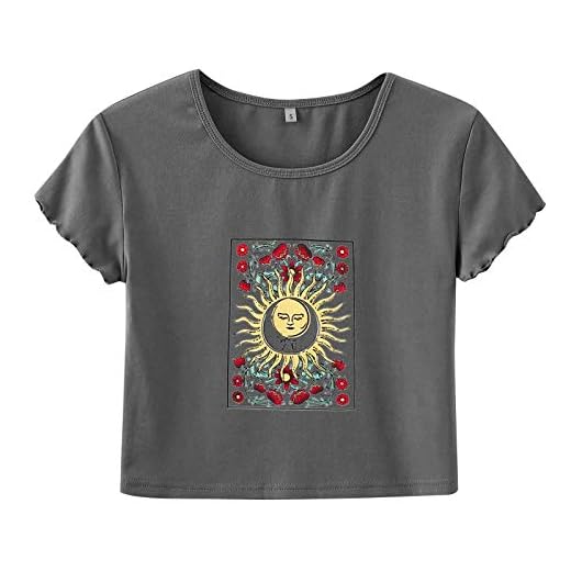 uikmnh Women' s Crop Tops Sun & Moon Cotton Short Sleeve Short Length Midriff Midriff Summer Raglan Sleeve Shirt