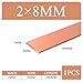 Flat Copper Bar Stock, 99.9% Pure Copper Flat Bar - 0.5-5mm Thick x 500mm Length, High Conductivity Bus for Industrial and DIY Projects(2mmx8mm)
