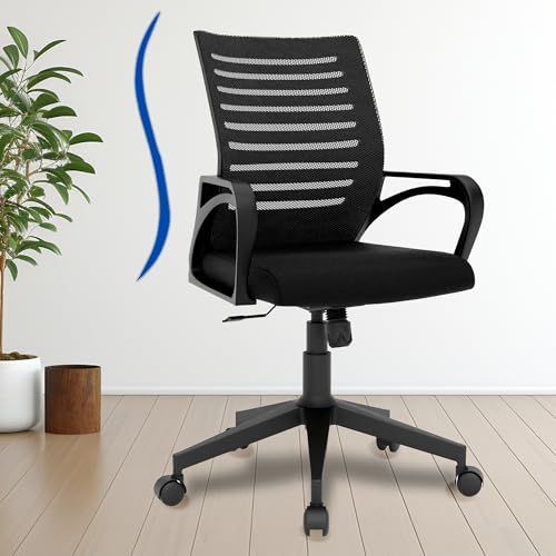 FUGO Ergonomic Office Chair with 3 Years Warranty | Height Adjustable Revolving Chair with Tilt Lock | Heavy Duty Nylon Base | Work from Home Chair | Office Chair Merilian (Black)