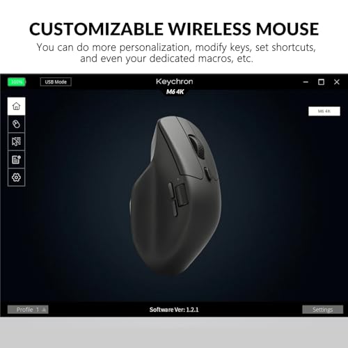 Image of Keychron M6 Wireless Gaming Optical Mouse, 4000Hz Tri-Mode 2.4 GHz /Bluetooth 5.1 /Wired, PixArt 3395 Sensor, 26000 DPI, Ergonomic Lightweight Programmable Macro Button for Windows PC /Mac - Black