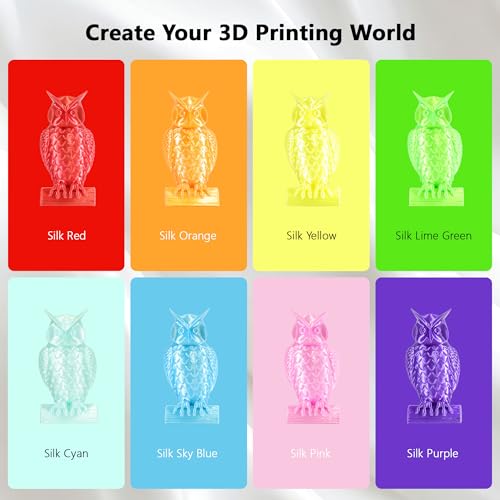 Image of 1.75mm Silk Shiny PLA 3D Printer Filament 8 Bright Colors Bundle: Silk Yellow /Lime Green /Orange /Sky Blue /Pink /Cyan /Red /Purple, Each Spool 250g, Total 2Kg 3D Printing Material, 250g x 8 Spools