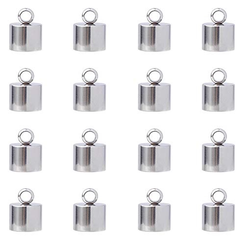 arricraft 50PCS 9mm Column Cord Ends, Jewelry Making Caps, Glue-in Fasteners for Necklace Cord, Tassel, Leather Jewelry Making-Stainless Steel Color