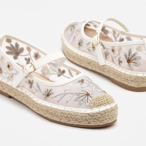 Agodor Espadrilles for Women Mary Jane Ballet Flats Woven Platform Espadrille Outsole Canvas Summer Slip-On Ballerina Flats2