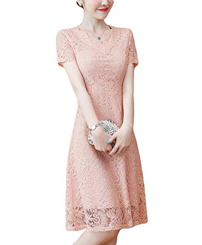 Ptorワンピース レディース レース タイトワンピース 半袖 ひざ丈 ドレスワンピース 結婚式 フォーマル ドレス パーティー 二次会 上品 フェミニン Aライン 大きいサイズ 夏(4ピンク) Ptorワンピース レディース レース タイトワンピース 半袖 ひざ丈 ドレスワンピース 結婚式 フォーマル ドレス パーティー 二次会 上品 フェミニン Aライン 大きいサイズ 夏(4ピンク)