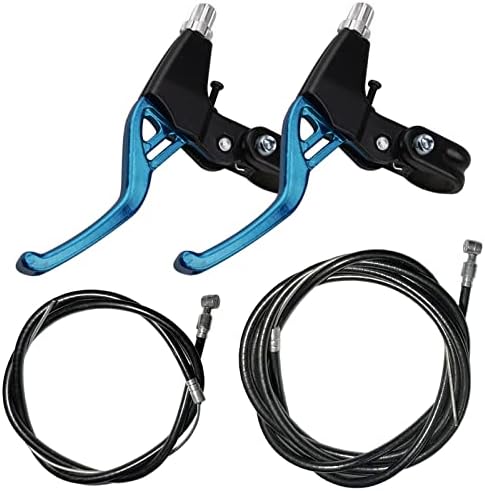 Lomodo 4 Pieces Bicycle Brake Accessories Including 2 Pack V-Brake Handlebar Aluminium Alloy Brake Levers (2.2 cm in Diameter) and 2 Pack Brake Wire for Mountain/ Road/ MTB Bike (Blue)