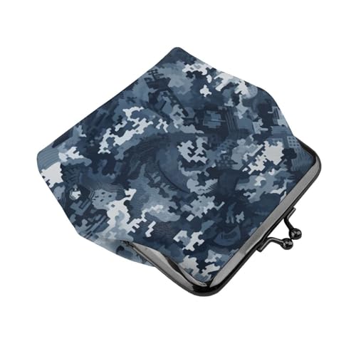 Pu Leather Buckle Coin Purse Camouflage-Print-Navy-Gray Girls Kiss-Lock Change Purse Wallets3