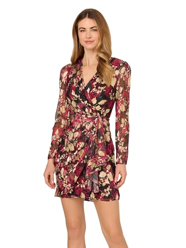 Image of Adrianna Papell Women's Crinkle Foil Wrap Dress