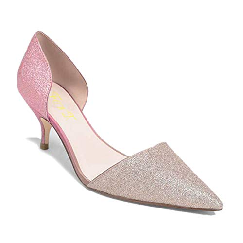 FOWT Women Closed Pointed Toe Kitten Heel Pumps Slip On Two Toned D'Orsay Low Stiletto Sandals Ladies Chic Shoes for Dress Office Party 4-16 M US2