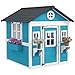 Outsunny Kinderspielhaus aus Holz Spielhaus Outdoor mit Fenster, Blumenregal, Pflanzenkasten und Tür Gartenhaus für Kinder 3-8 Jahre Blau
