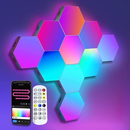 LED Hexagon Lights, Smart Home Wall Lights Work with Alexa Google Assistant, RGBIC Gaming for Setup, Voice, App Remote Control, Light Panels Music Sync for Room, 10 Pack