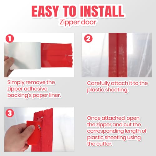 (12-Pack) Heavy-Duty Dust Zippers - Dust Protector System Self-Adhesive Instant Door Zipper - 7 Ft Long x 3 in Wide - Includes Plastic Sheeting Cutter Accessories by CALPALMY - Used condition - Image 6