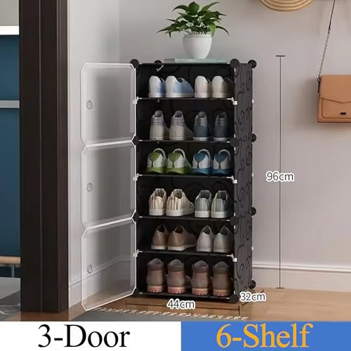 Image of Oumffy Premium Modular Plastic Shoe Rack for Home | ๐ ๐๐๐๐๐
Shoe Rack with 3 Doors, Hook Holder for Home Storage Organizer with Metal Door Frame to Cover Chappal Slipper Sandals Shoes - Black