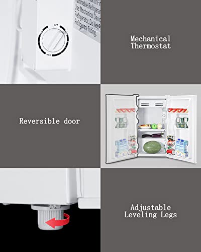Smeta Compact Refrigerator White Mini Fridge With Freezer 3.3 Cu. Ft For Kitchen, Office, Camper, Basement, Dorm, Bedroom Single Door With 3 Adjustable Temperature Settings, 3.2 Cu.ft Small Refrigerators Basic Fridge #TOP5