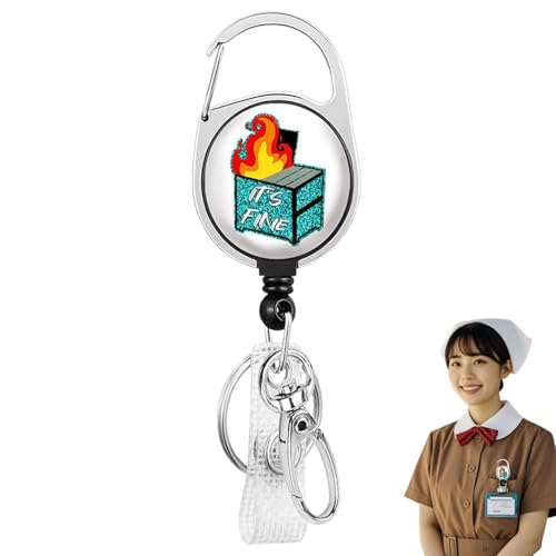 Müllcontainer-Feuer-Abzeichenrolle, Abzeichenrolle Müllcontainer-Feuer, Einziehbare Ausweishalter, Einziehbarer Schlüsselanhänger-Namensschild-Clip für Ausweise und Schlüssel, Abzeichenrolle mit Karab